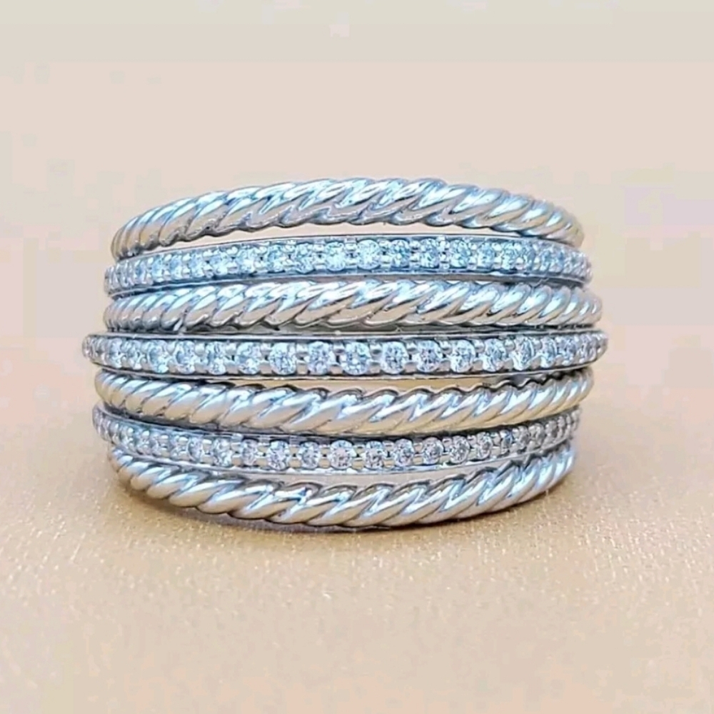 David Yurman Lantana Dome Ring With Diamonds In 18k White Gold